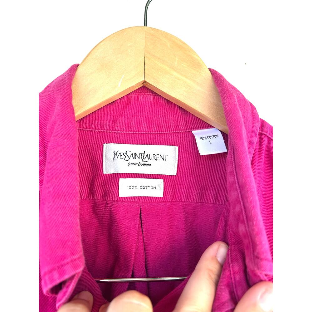 Vintage Yves Saint Laurent Oversized Button Down Fuchsia Pink YSL Logo Shirt Med - Picture 4 of 9